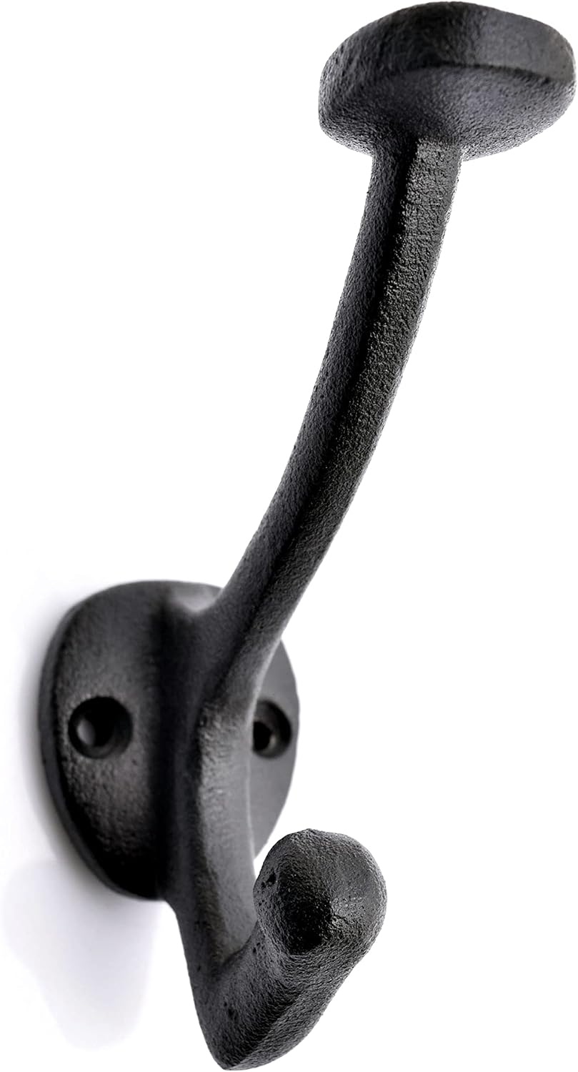 Ambipolar 5-Pack Vintage Decorative Cast Iron Wall Mounted Coat Hooks, Heavy Duty Black Hooks for Coats, Hats, Purse, Towels, Modern Farmhouse Decorative Hooks Black