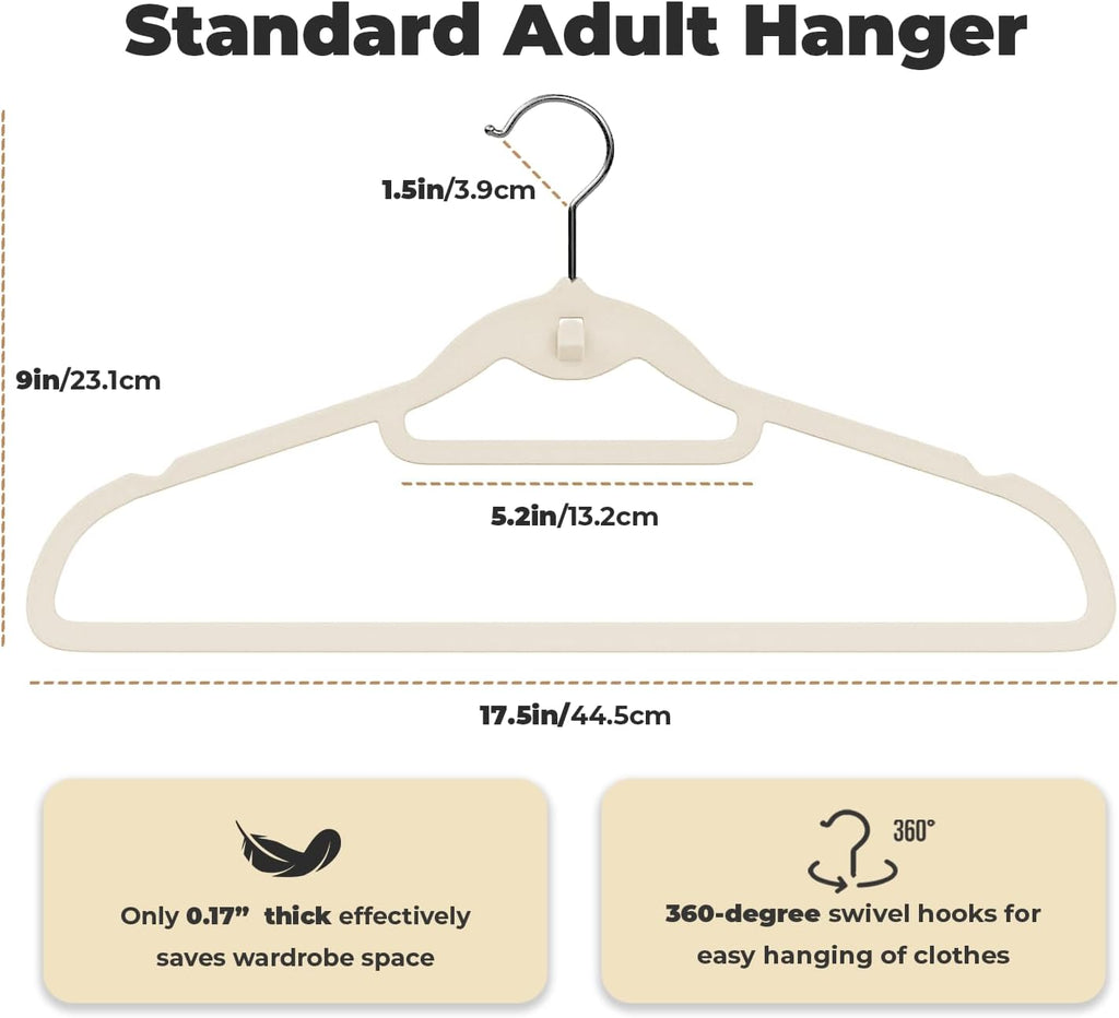 Ivory Velvet Hangers, Stackable Hanger with Non Slip Felt Fabric