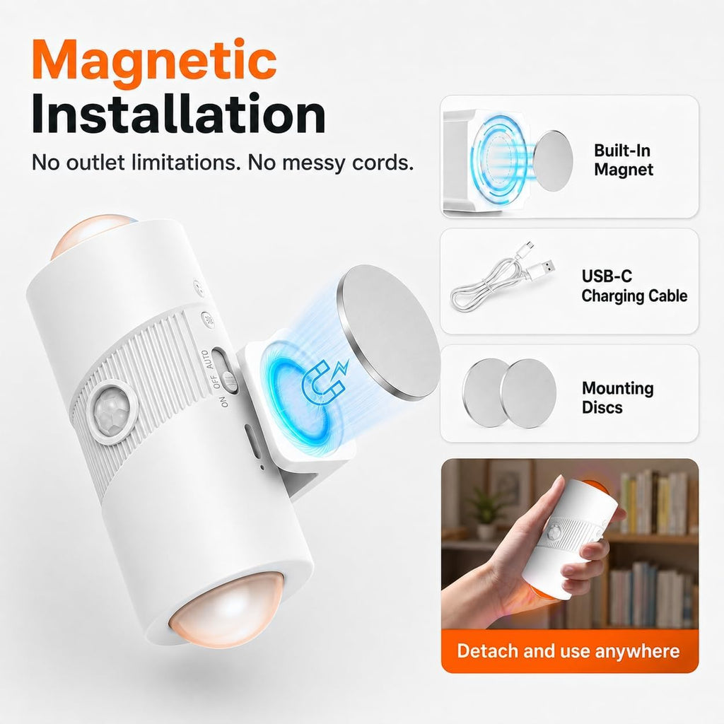 2 Pack Motion Sensor Night Lights, 8 Colors, Magnetic, 3 Modes
