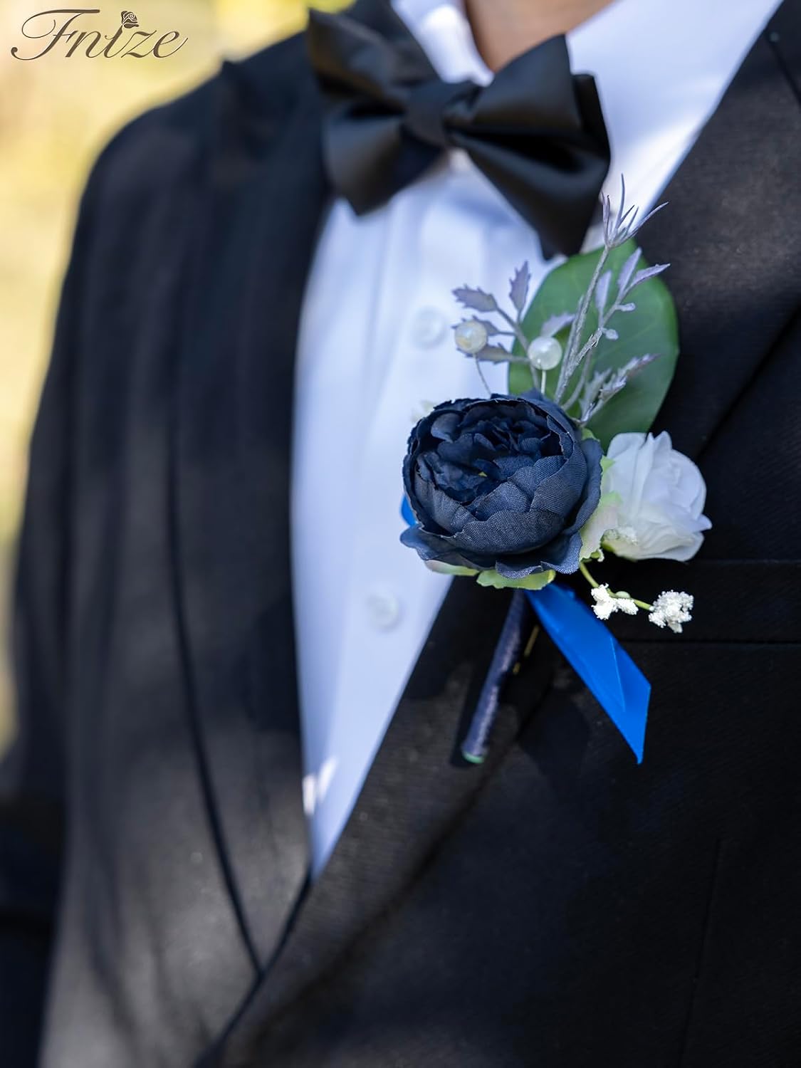 Fnize Navy Blue Boutonniere for Men Set of 6 Groom Groomsmen Wedding