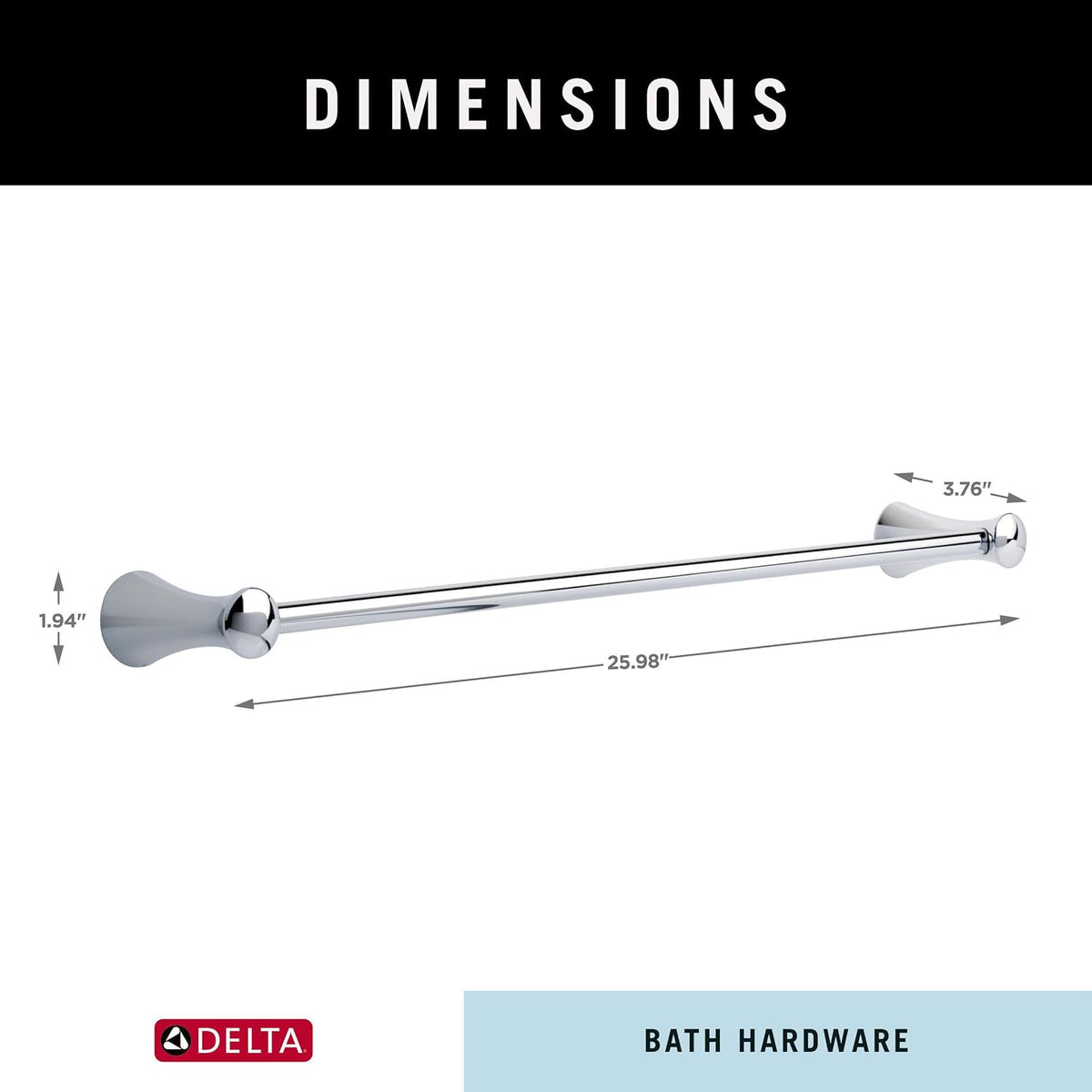 Delta Towel Rack | 24 Inch Polished Chrome Towel Bar for Bathroom, Kitchen | Lahara Accessories