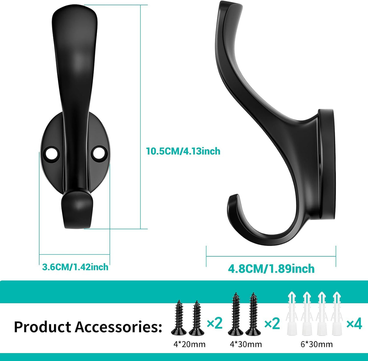 Coat Hooks Heavy Duty - Easy to Install Metal Towel Hooks Screw-in Wall Hooks for Hanging Hat, Towel, Key, Robe, Scarf, Bag, Cap (12, Black)