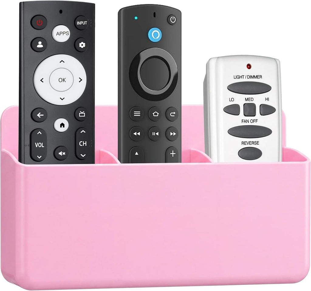 3 Slot Remote Control Holder, TV Remote Holder Wall Pen Storage Accessories for Home Office School (Pink)