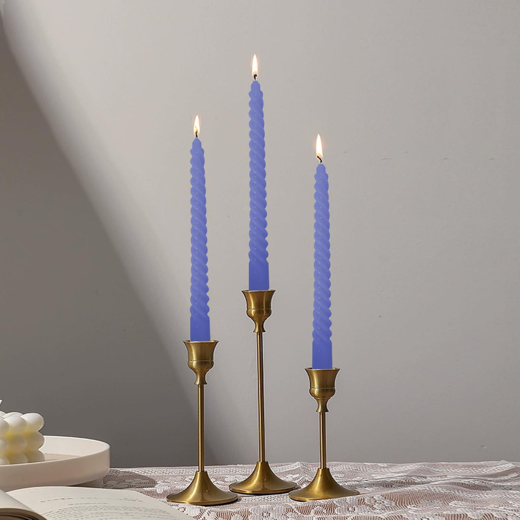 6 Pack 10 Inch Blue Taper Candles, Navy Spiral Taper Candles, Unscented Twisted Taper Candlesticks, Home Decor Kitchen Decor Wedding Decorations