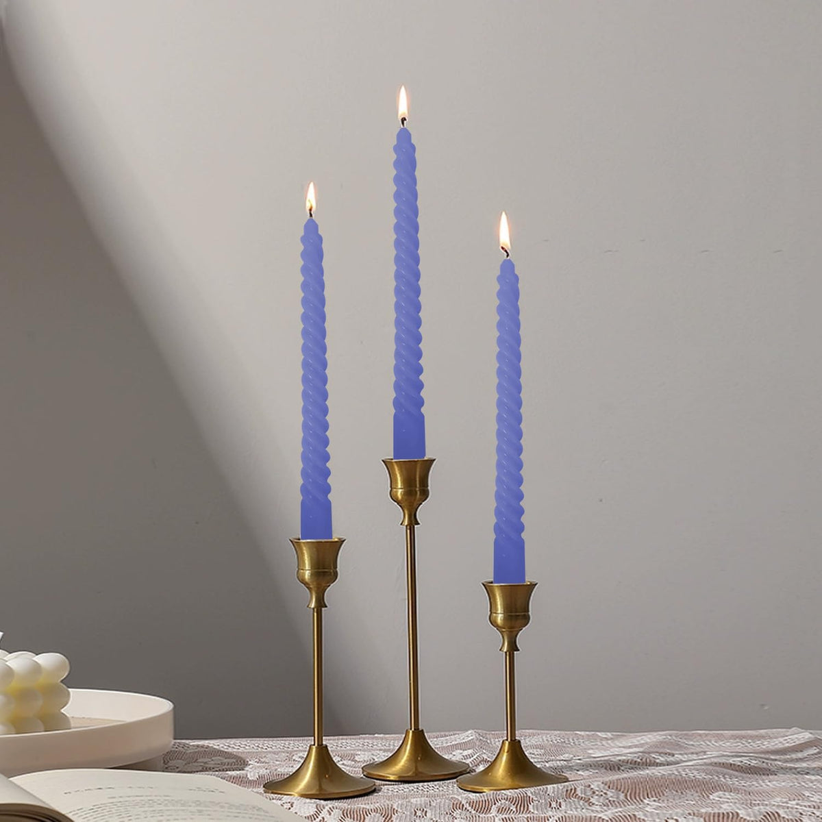 6 Pack 10 Inch Blue Taper Candles, Navy Spiral Taper Candles, Unscented Twisted Taper Candlesticks, Home Decor Kitchen Decor Wedding Decorations