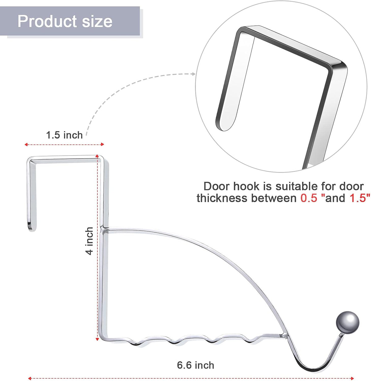 Hotop 2 Pcs Metal Over The Door Hooks, Clothes Hanger, Silver
