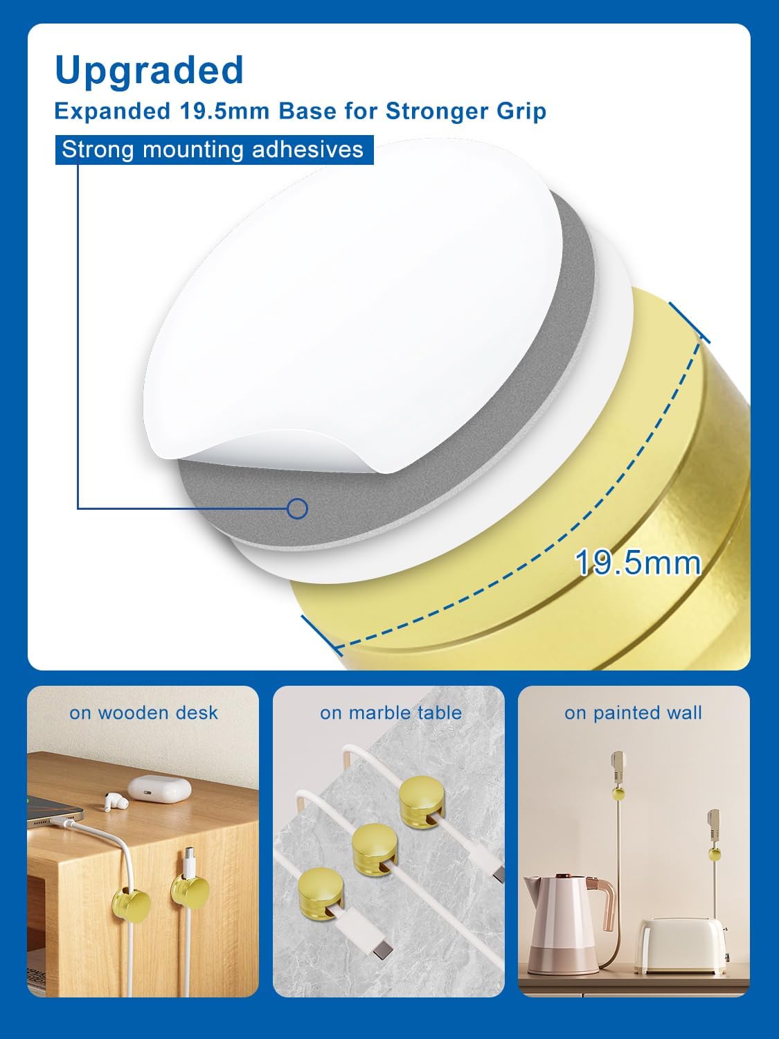 3 Pack Upgraded Cord Management Clips with Extra-Large Adhesive
