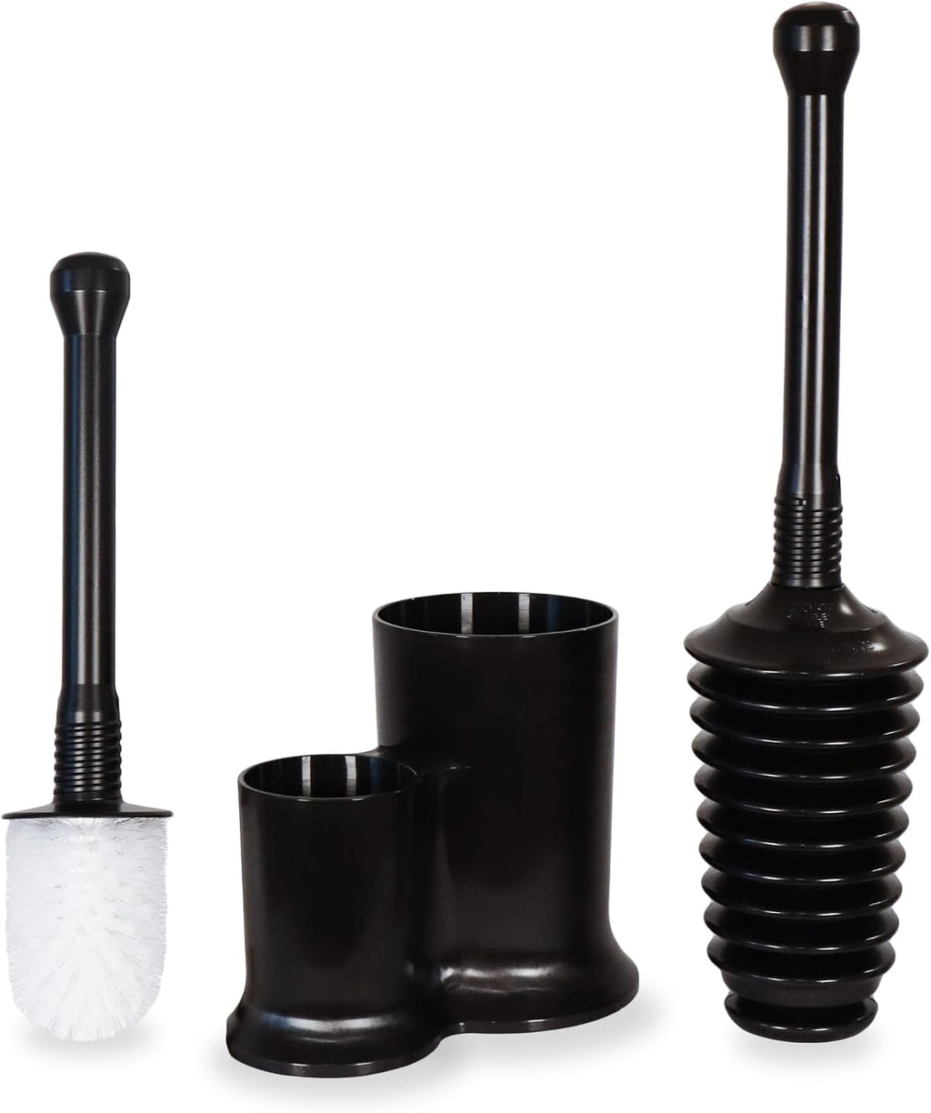 Master Plunger 500 & Toilet Brush Combo Set – Heavy-Duty Black Toilet Plunger with High-Efficiency Brush and Holder – Durable, Compact Bathroom Cleaning Kit: MP500-C3