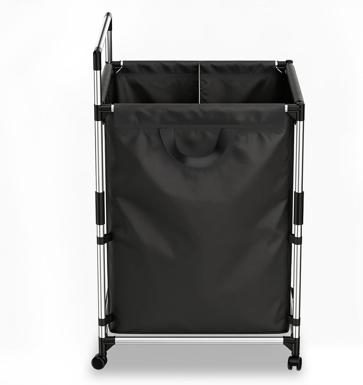 Laundry Hamper 2 Section with Wheels - Rolling Laundry Basket,Black