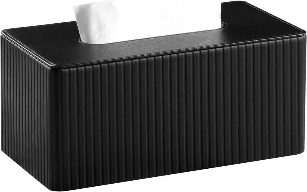 PU Leather Tissue Box Cover Rectangle (Black, Inner Height 3.9")