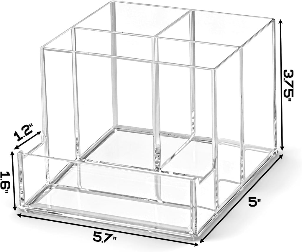 Vowcarol Clear Acrylic Remote Control Holder – 4 Compartment Desk Organizer, TV Remote Holder
