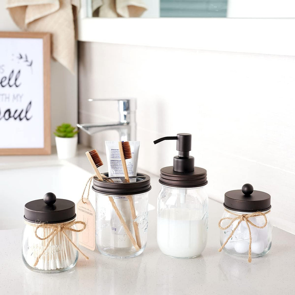 Amolliar Glass Mason Jar Qtip Dispenser Holder/Bronze, 2 Pack