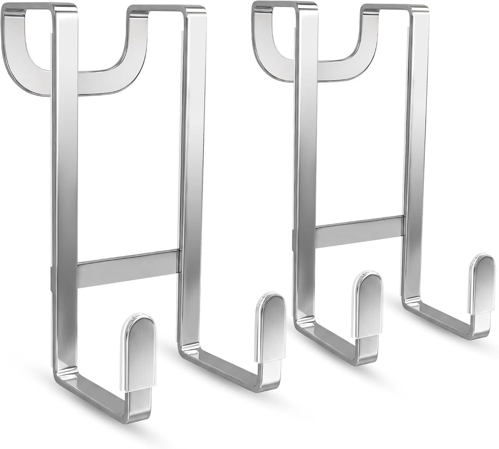 FYY 2 Packs Over The Door Hooks, Heavy Duty Door Hanger Hook, No Drill Wall Hooks for Hanging Coat, Towel, Bag in Bathroom, Closet Fits Most Doors Up to 1-7/8" Thickness （Silver）