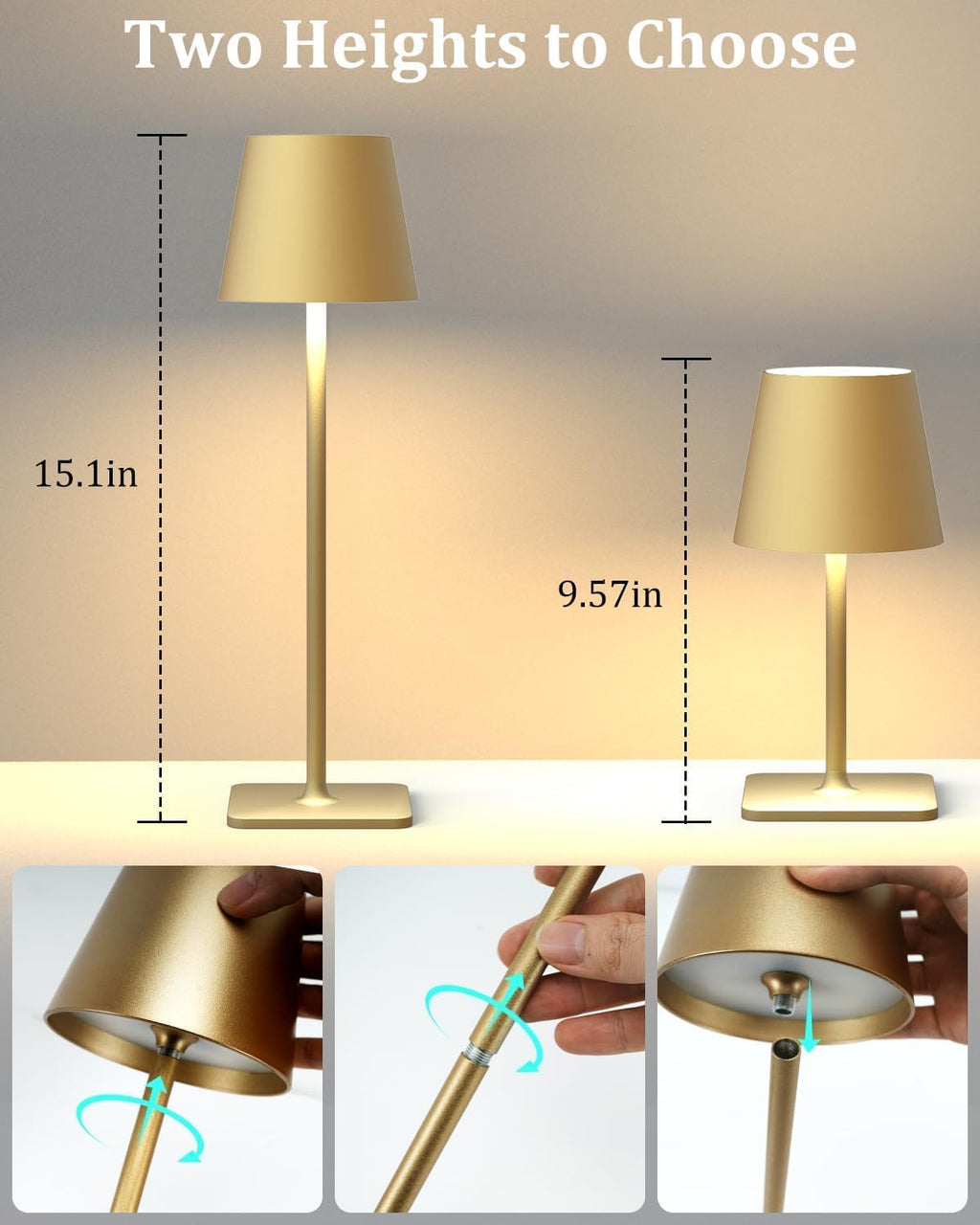 Fizrice Rechargeable Table Lamp Cordless Battery Operated, Gold 2 Pack