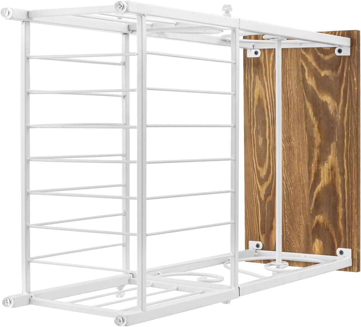 MyGift White Toilet Paper Holder Stand with Wood Shelf & Magazine Basket