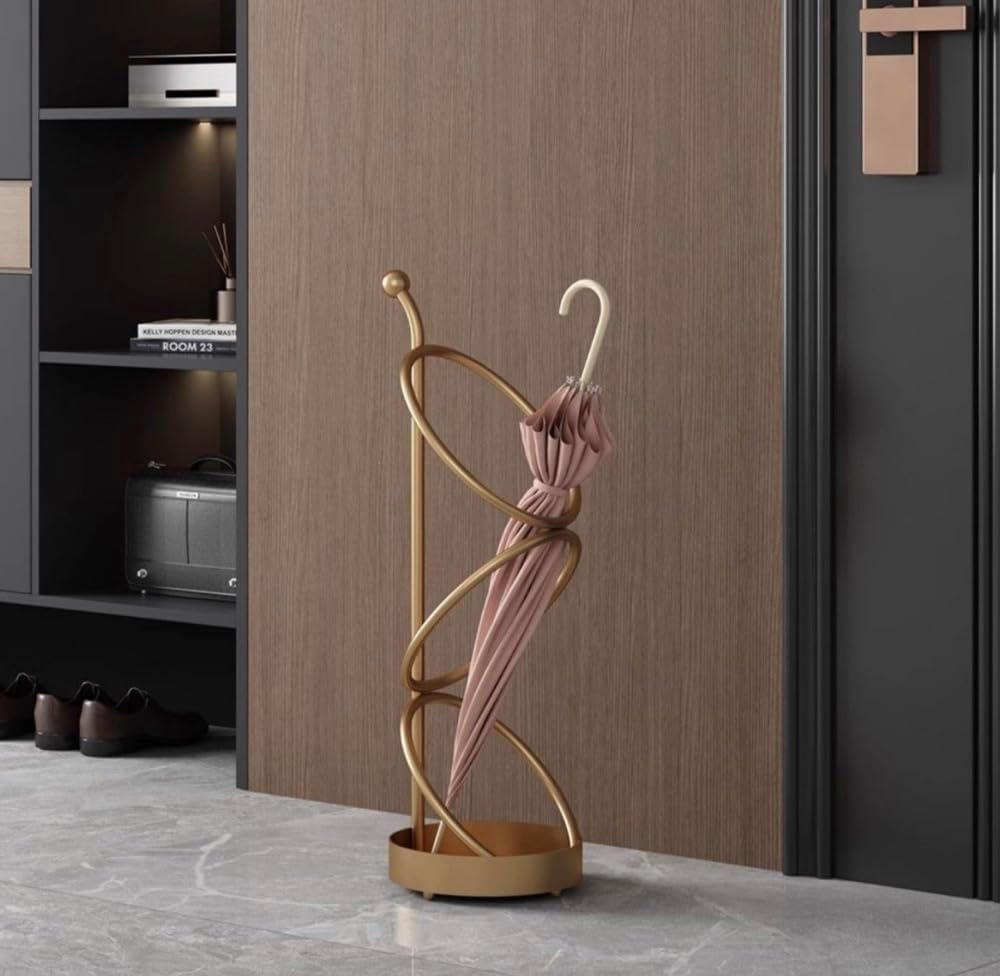 Metal Umbrella Stand At The Entrance, Freestanding Circular Umbrella Holder With Space For Canes And Walking Sticks. Ideal for Hotels, Entryways, Offices, and Hallways，25X10inches (gold)