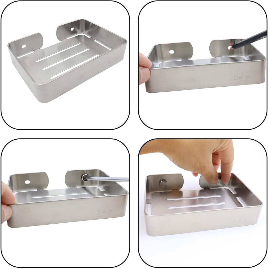 Soap Dish Stainless Steel Silver Soap Dish Holder Wall Mounted Shower Soap Holder with Screws, Sturdy Soap Dish for Bar Soap Stylish Soap Dish Holder (Medium, Silver) (Pack of 2)
