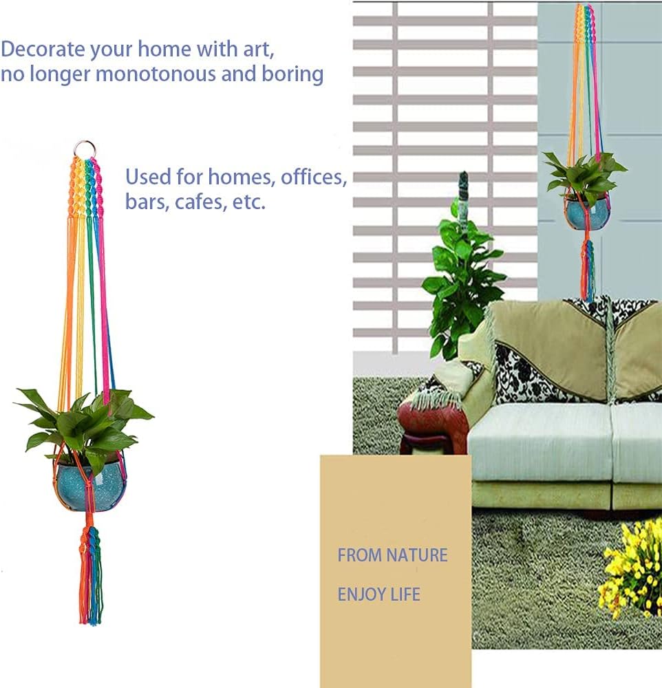 Rainbow Colorful Macrame Plant Hanger, 2 Pack