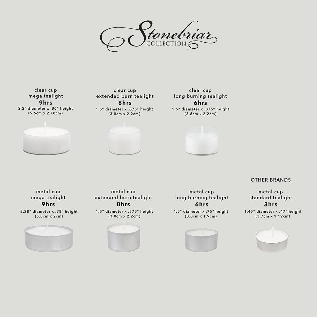 Stonebriar Bulk 96 Pack Unscented Smokeless Long Burning Clear Cup Tea Light Candles with 8 Hour Extended Burn Time, White