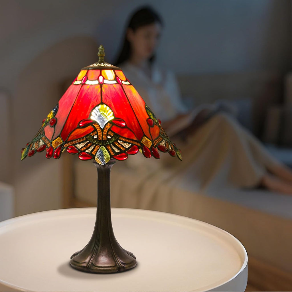 Tiffany Style Lamp,Red,Remote Brightness & Temp Control,12 Inch