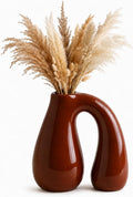 Brown Ceramic Vase for Pampas, Boho Shelf & Table Decor