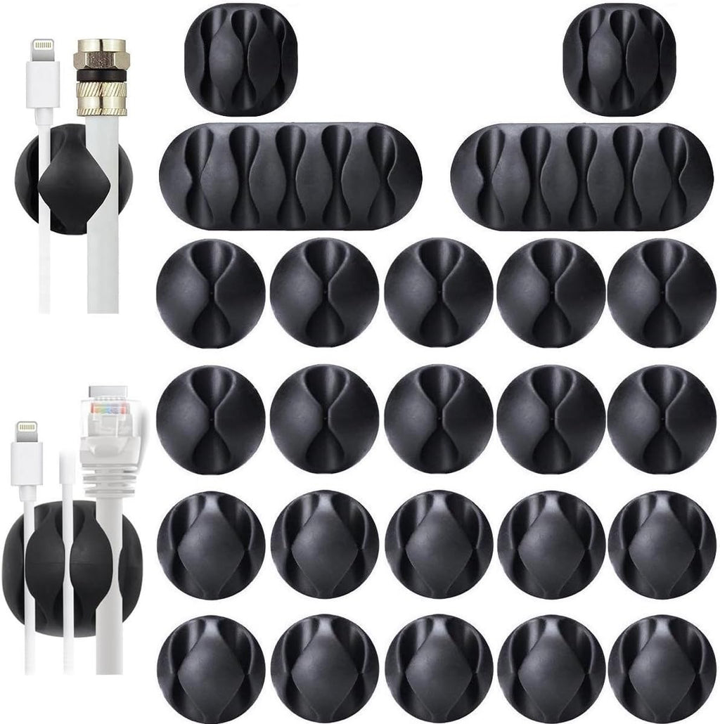 OHill 24PCS Black Cable Clips, Self Adhesive Cord Holder Cord Organizer