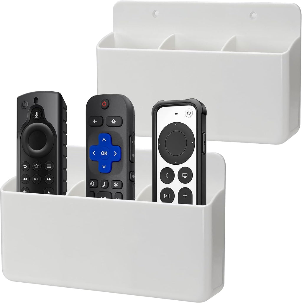 3 Slot Remote Control Holder Wall TV Remote Holder, White, 2 Packs