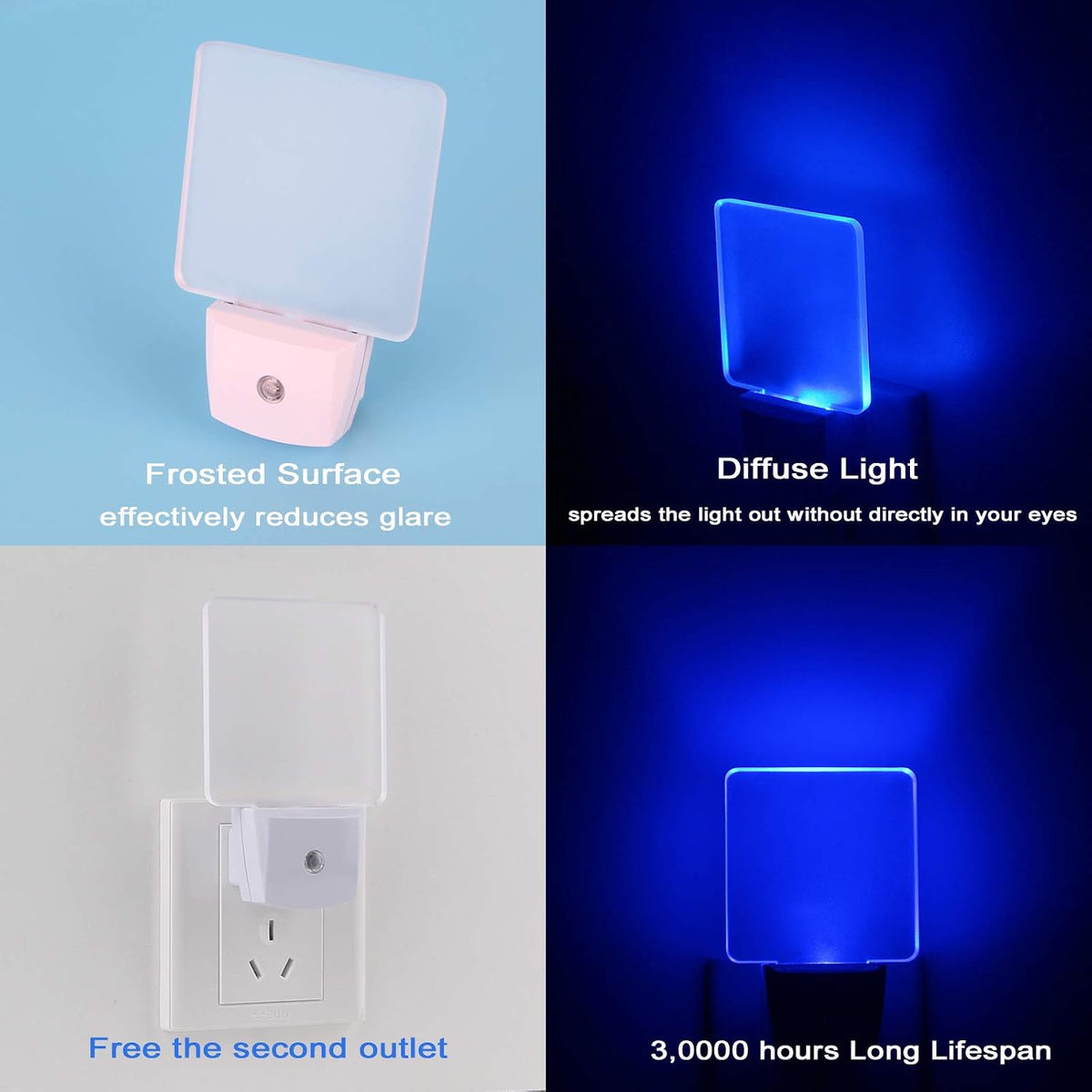 Blue Led Night Light Plug in - 4 Pack Dusk to Dawn Sensor Auto ON Off 0.5W