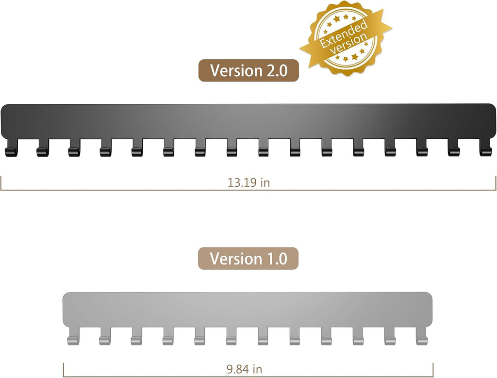 bussdis Extended Self-Adhesive Necklace Holder, Wall Mounted Jewelry Organizer for Necklaces, Earrings, Rings & Bracelets, No Drilling, Space-Saving, 2 Pack, Black