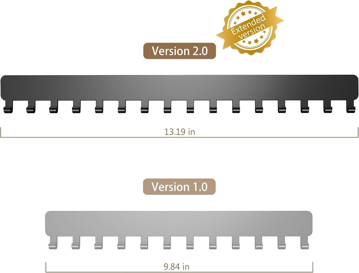bussdis Extended Self-Adhesive Necklace Holder, Wall Mounted Jewelry Organizer for Necklaces, Earrings, Rings & Bracelets, No Drilling, Space-Saving, 2 Pack, Black