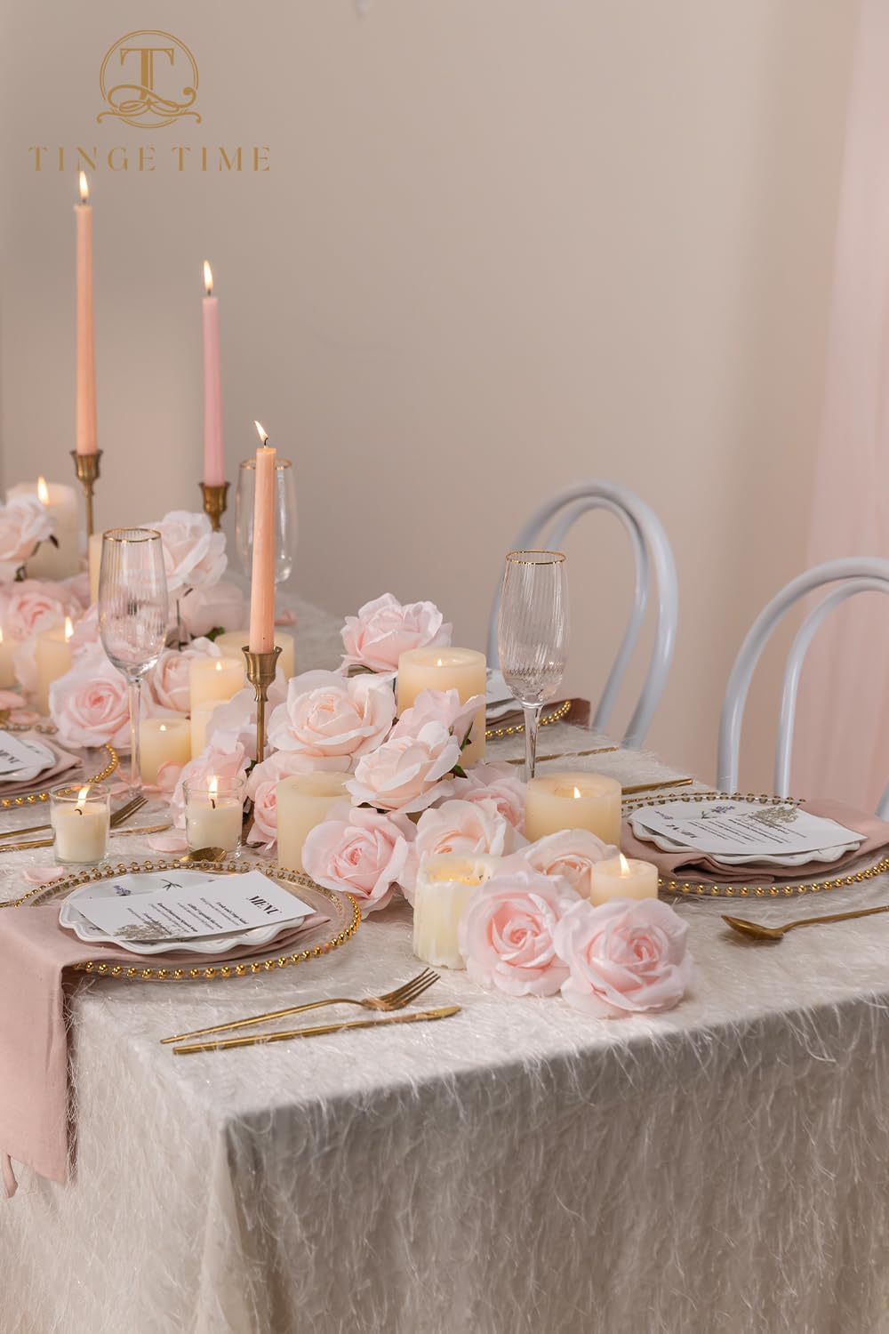 TINGE TIME Pink Artificial Flowers Combo Box Set, 16PCS Fake Rose Silk Flower w/Stem for DIY Wedding Bouquets Centerpieces Baby Shower Party Home Spring Decoration (Light Pink & Deep Pink)