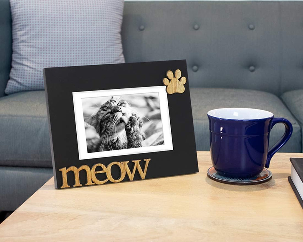 Isaac Jacobs 5x7 (Matted 4x6) Black Wood Sentiments Cat Meow” Photo Frame