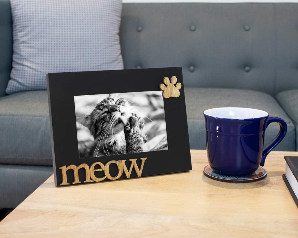 Isaac Jacobs 4x6 Black Wood Sentiments Cat Meow” Picture Frame