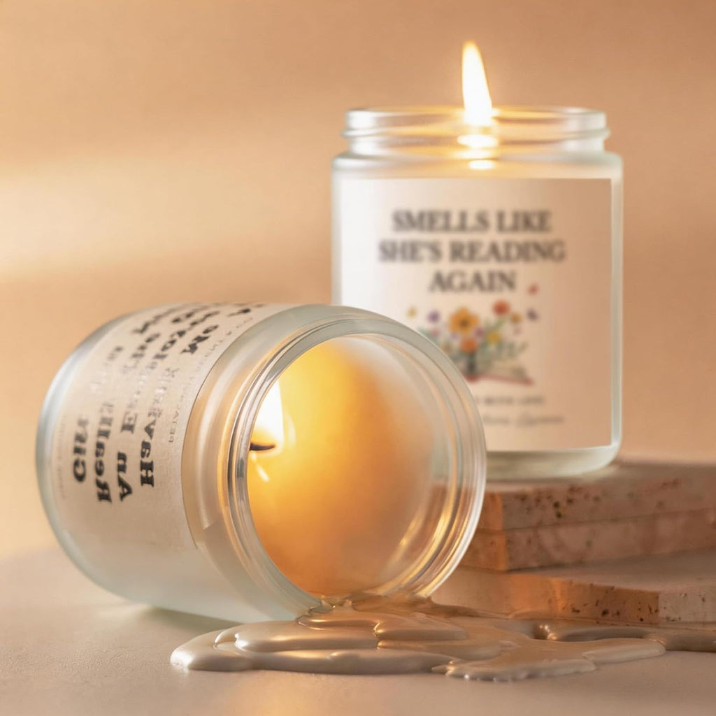 AceThrills Book Lovers Gifts for Book Lovers Women, Bookish Gifts for Readers - Lavender Scented Soy Wax Candle (She's Reading Again)