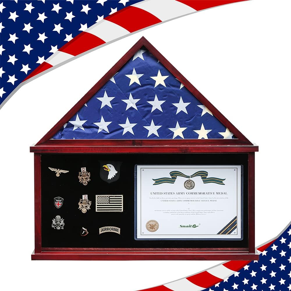 Snail Flag Display Case Large Military Shadow Box for a Folded 5'x9.5' Flag