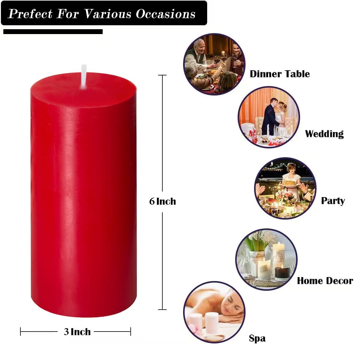 2 Pack 3x6 Inch Red Unscented Pillar Candles - 70 Hour Long Burning Dripless Smokeless Candles for Valentine's Day Christmas Home Decor Weddings Festivals