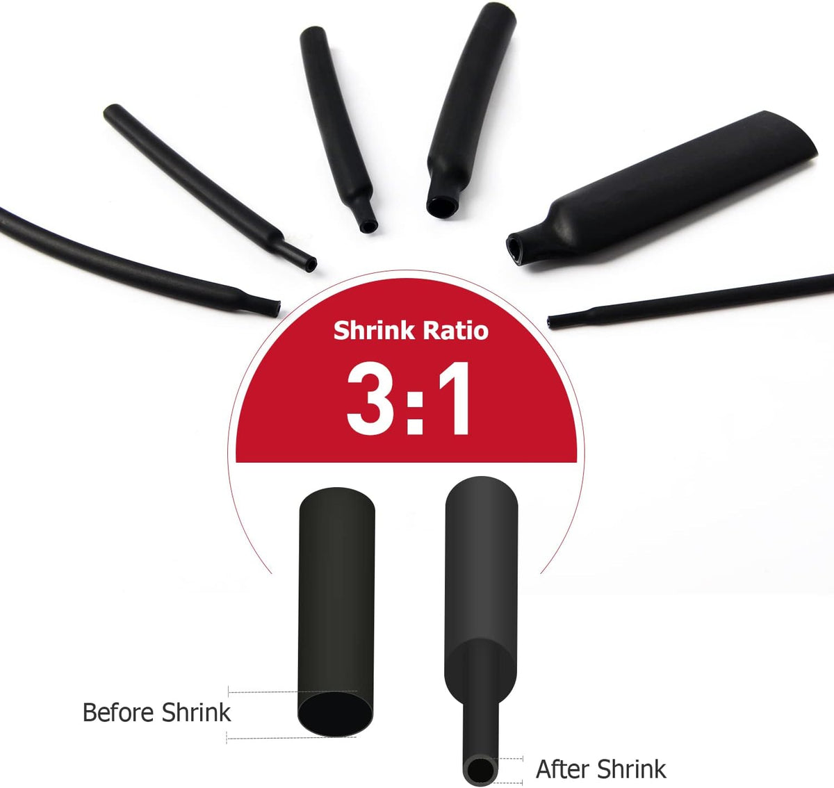Nilight 130 Pcs 3:1 Heat Shrink Tubing Kit 6 Sizes with Storage Case