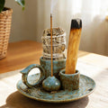 Tnstbiee 4-in-1 Blue Ceramic Palo Santo Burner, Small Smudge Tray Bowl