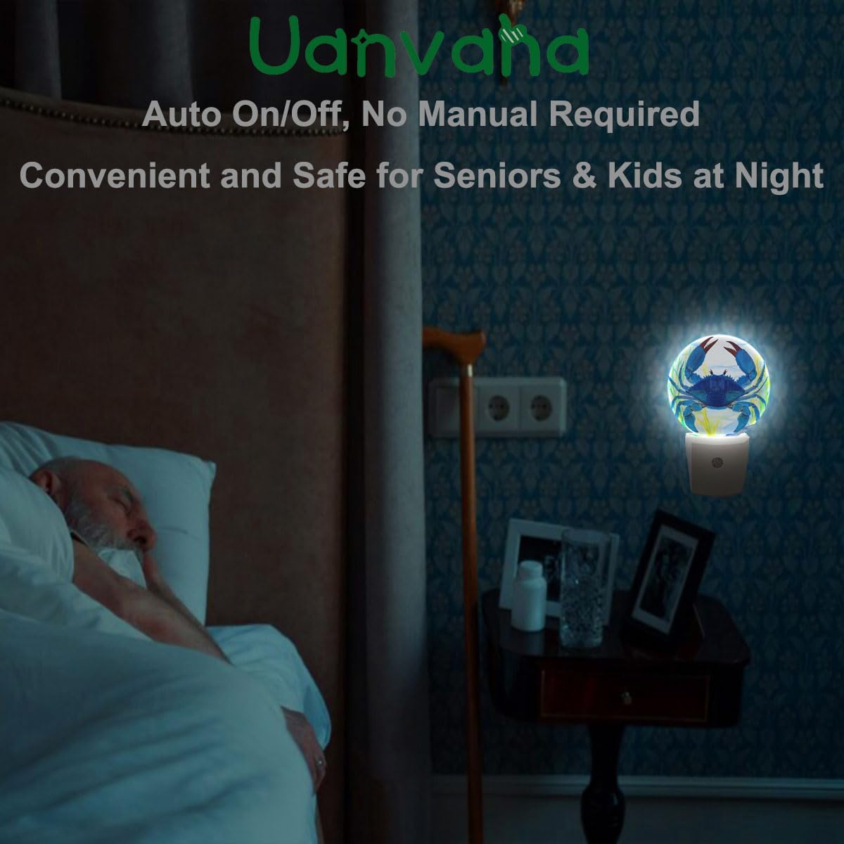 Blue Crab Night Light Shellfish Sea Grass Night Lights Plug into Wall 0.5W LED Lighting Auto on/Off for Hallway Stairway Kitchen Home Decor