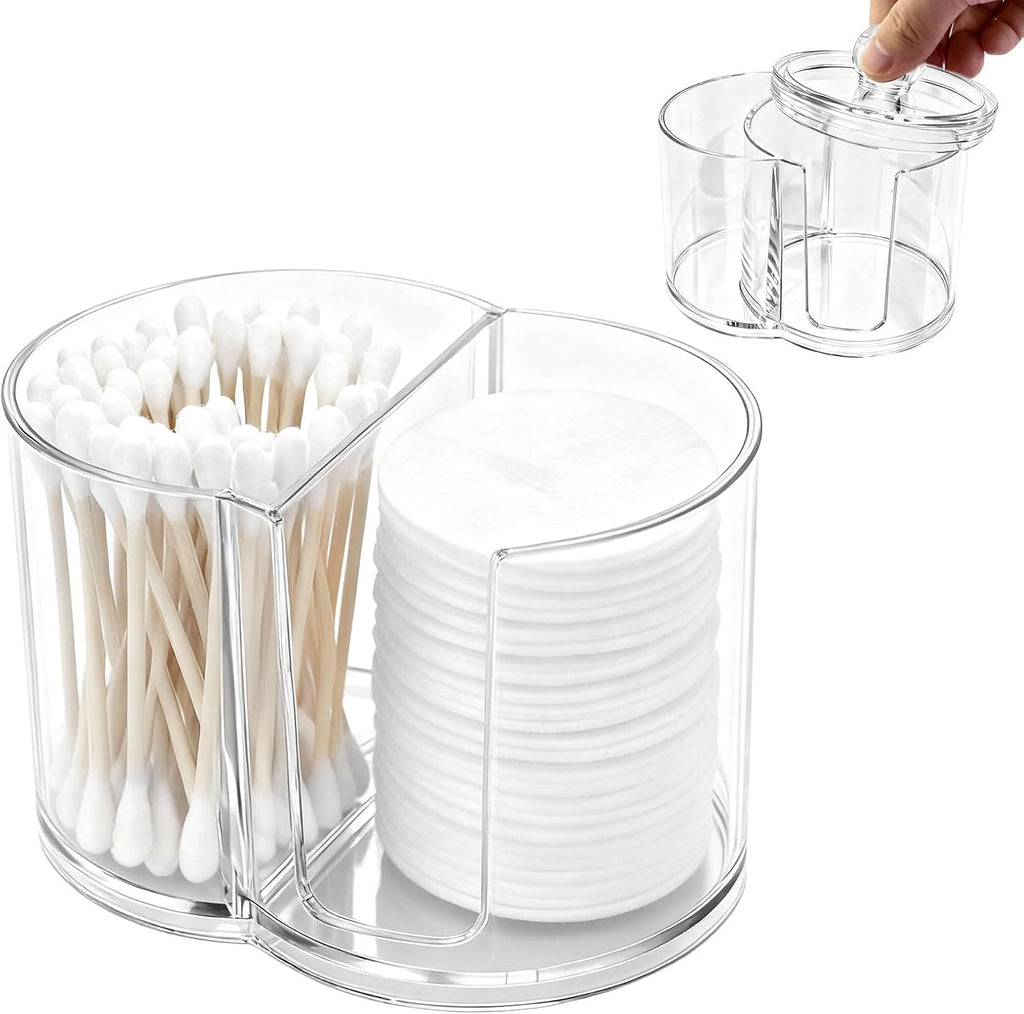 2-Grid Cotton Swab Holder with Removable Dustproof Lid, Clear