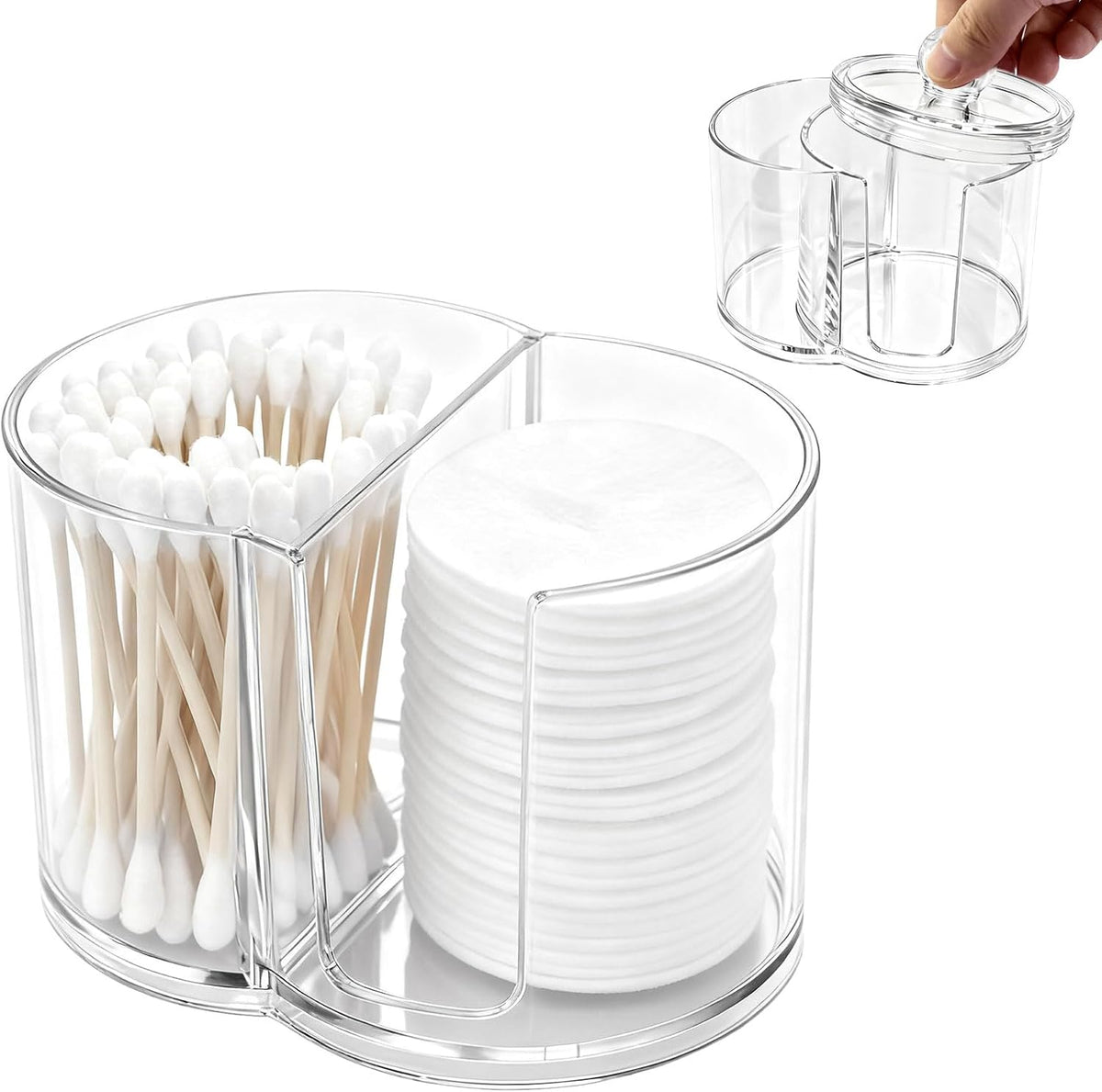 2-Grid Cotton Swab Holder with Removable Dustproof Lid, Clear