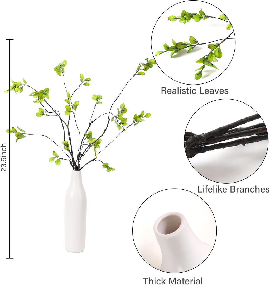 5Pcs Artificial Ficus Branches with Vases, Faux Eucalyptus Greenery Stems in Flower Vase,Fake Eucalyptus Plant for Home Bathroom Living Room Decor,Centerpiece Table Decoration