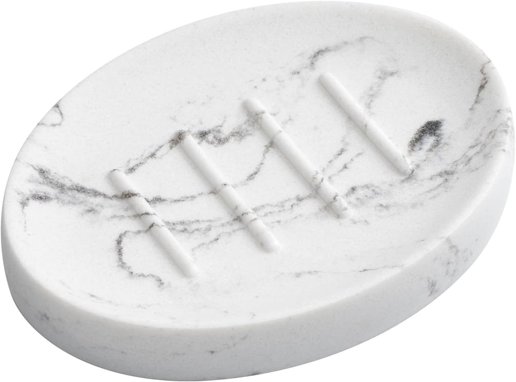 Resin Soap Dish Bathroom,Marble Look Soap Holder for Shower,Soap Tray for Kitchen Sink(Marble White)