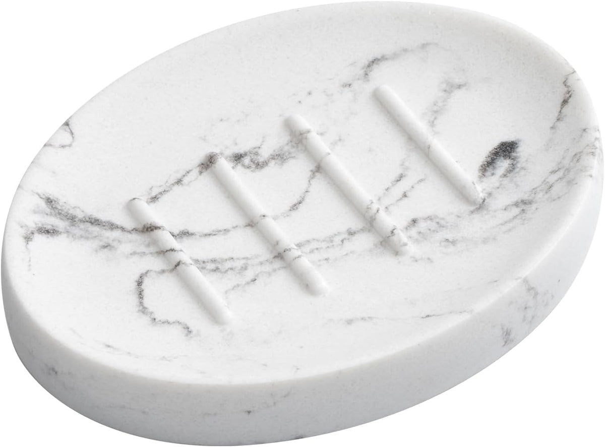 Resin Soap Dish Bathroom,Marble Look Soap Holder for Shower,Soap Tray for Kitchen Sink(Marble White)