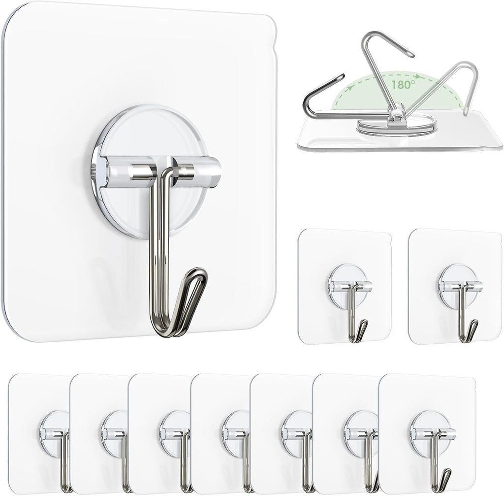 Adhesive Wall Hooks, 13 lb Clear Window Hooks Sticky Hooks 10 Pack
