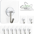 Adhesive Wall Hooks, 13 lb Clear Window Hooks Sticky Hooks 10 Pack