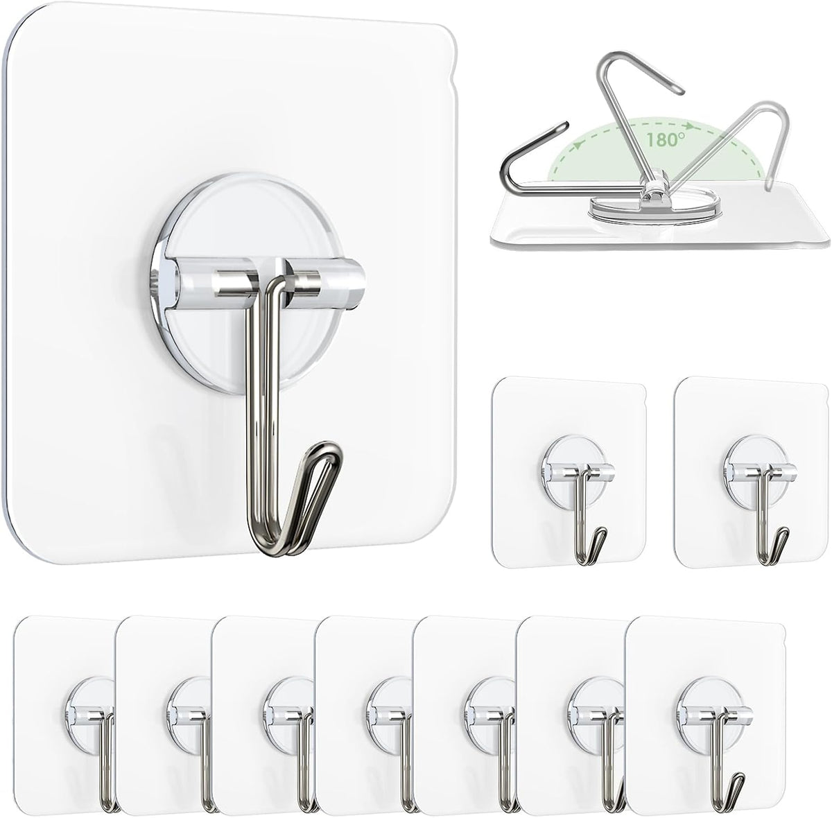 Adhesive Wall Hooks, 13 lb Clear Window Hooks Sticky Hooks 10 Pack