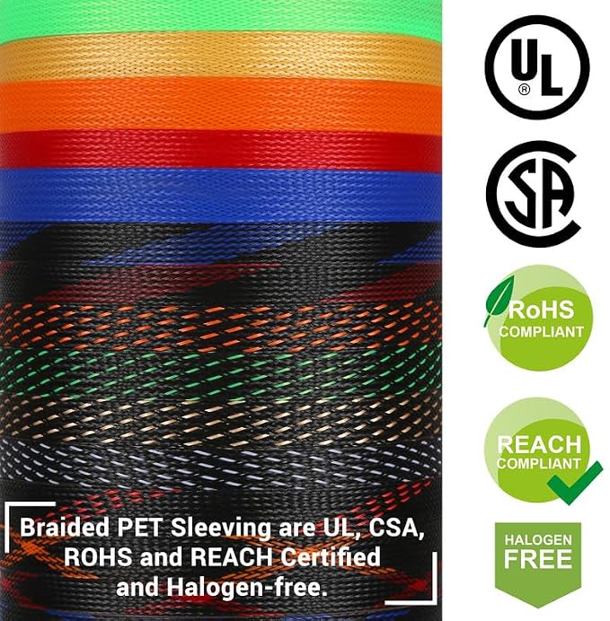25Ft-3/4 inch PET Expandable Braided Sleeving Wire Loom, Aibole Braided Cable Sleeve Wire Wrap,Black&Blue