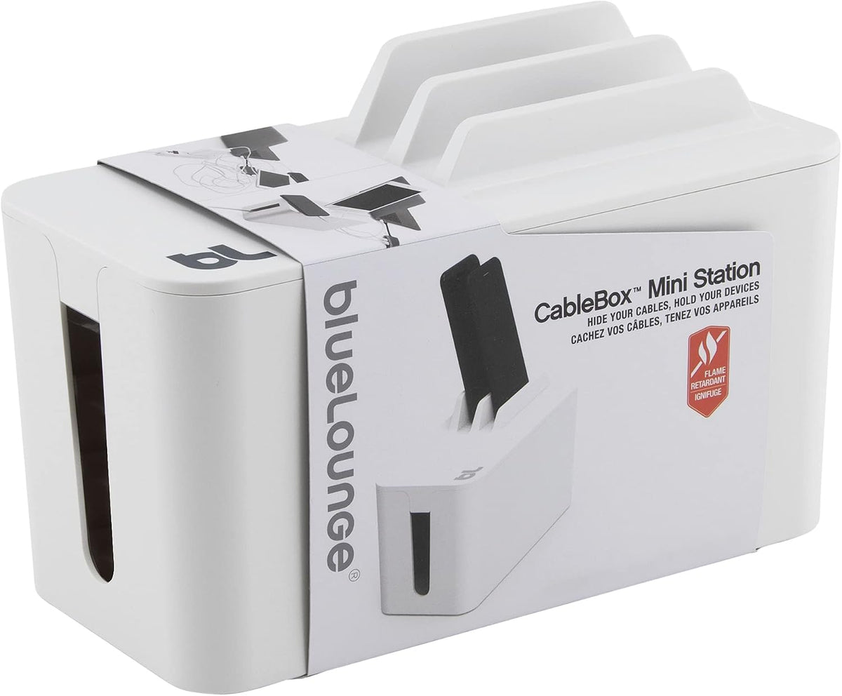 Bluelounge CableBox Mini Station White Cable and Cord Management System - Small Surge Protector Included