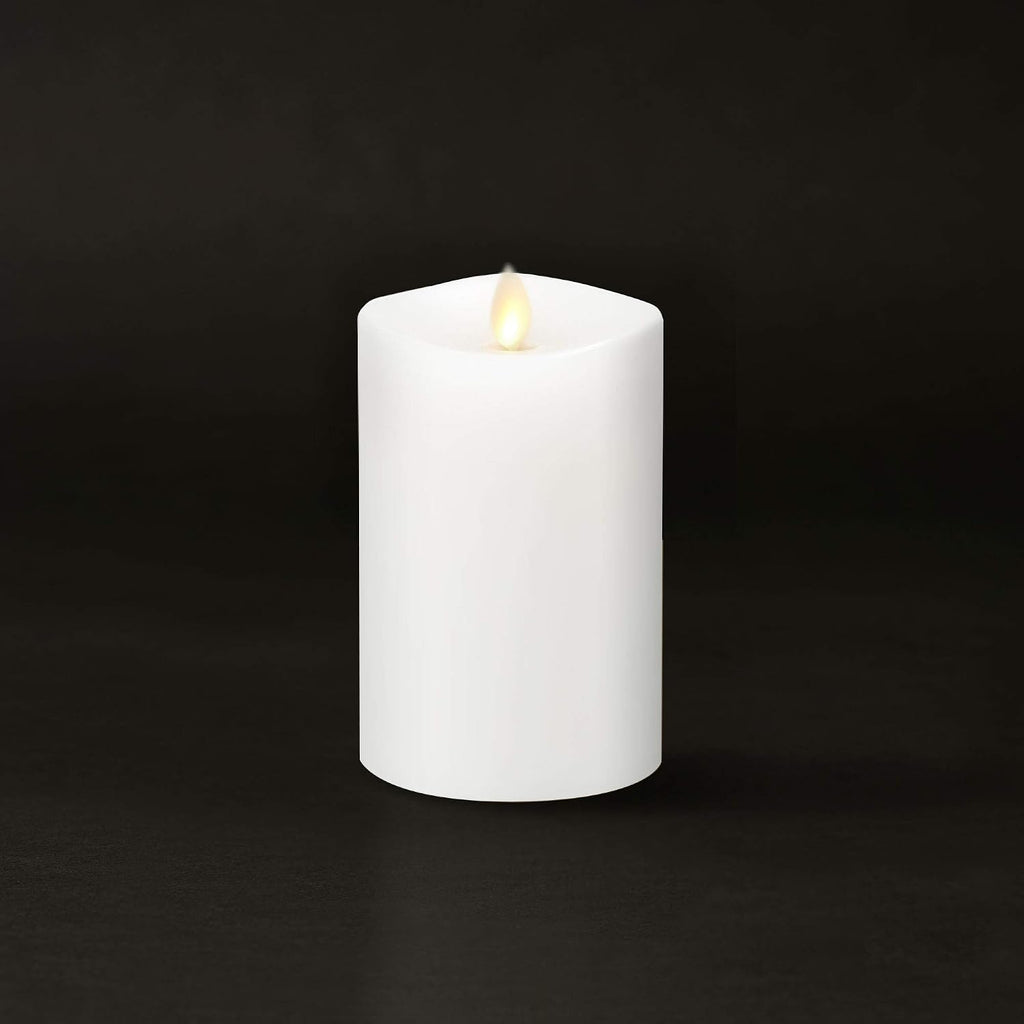 Luminara Flameless Pillar Candle Medium (5.5 inches Tall), Flickering Real Flame Effect, Melted Edge, Real Wax, Smooth Finish, Unscented, White, LED Battery Powered